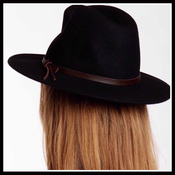 BLACK WIDE BRIM VEGAN LEATHER BAND FEDORA HAT A2C - Picture 7 of 8